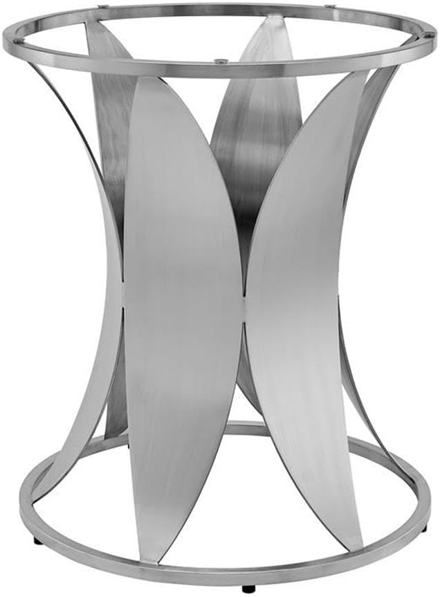Armen Living Petal Modern Glass Round Pedestal Dining Table, 48 in x 48 in x 30 in, Brushed Stainless Steel Finishing