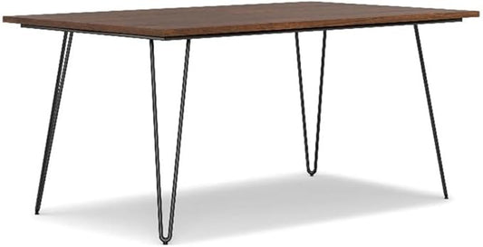 SIMPLIHOME Hunter Dining Table - 66 inch Wide Solid Wood Walnut Veneer Table, Modern Industrial Style for Dining Room or Kitchen with Black Powder-Coated Iron Legs and Hairpin Legs, Seats 6