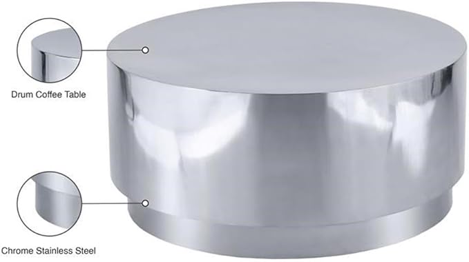 Meridian Furniture Jazzy 36" Stainless Steel Drum Coffee Table in Silver Chrome
