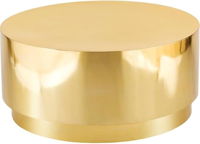 Meridian Furniture Jazzy Collection Modern | Contemporary Stainless Steel Drum Shaped Coffee Table, 36" W x 36" D x 16.5" H, Gold