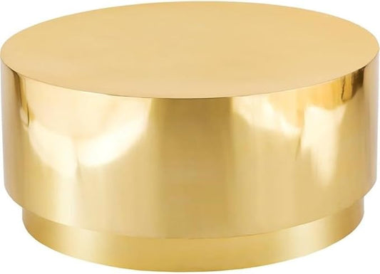 Meridian Furniture Jazzy Collection Modern | Contemporary Stainless Steel Drum Shaped Coffee Table, 36" W x 36" D x 16.5" H, Gold
