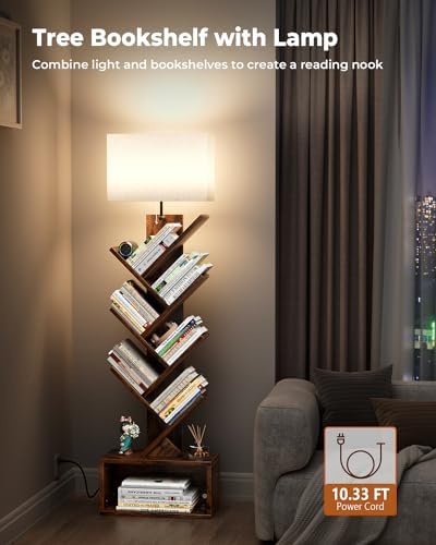 Evermagin 6 Tier Tree Bookshelf with Light, Bookcase, Remote Control
