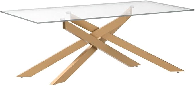 Gold Coffee Table for Living Room, Modern Glass Coffee Table with 47" Tempered Glass Top and Metal Tubular Legs for Small Space, Apartment, Office