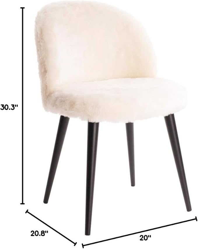 Elle Decor Cami Vanity Chair, Upholstered Armless Single Seat Plush Accent for Living Room, Home Office Desk or Bedroom, Mid Century Modern Tapered Legs, Cream Faux Fur