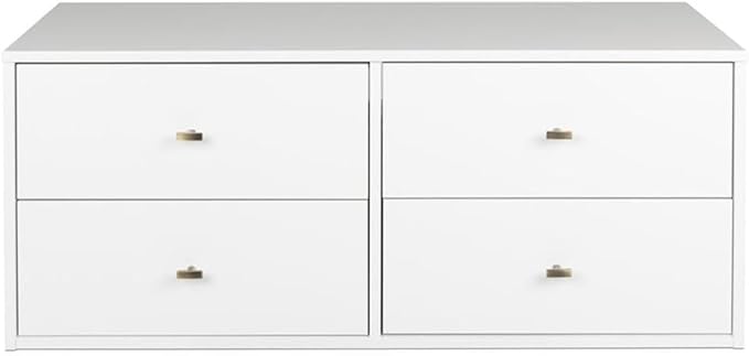 Prepac 4-Drawer Floating Dresser for Bedroom, Modern Dresser Chest of Drawers with Brushed Brass Knobs 16" D x 42.25" W x 17.25" H, White, WDBW-1412-1