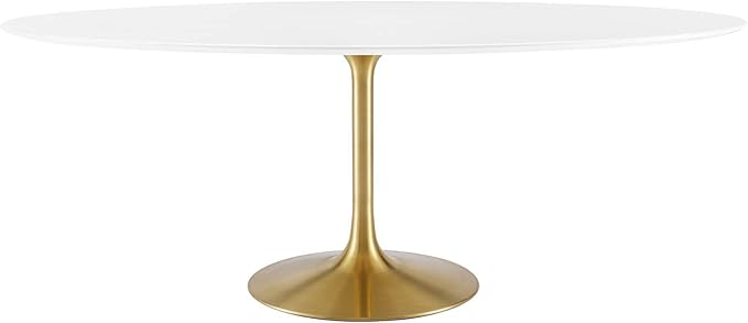 Modway Lippa 78" Oval-Shaped Mid-Century Modern Dining Table with White Wood Top and Gold Base