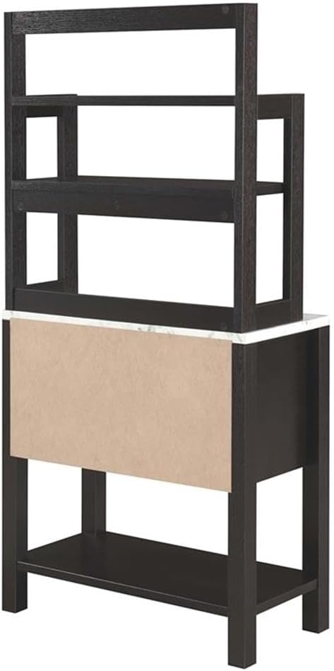 Convenience Concepts Newport Serving Bar Cart 31" - Modern Storage Bar Cabinet with Drawers, Wine Rack for Kitchen, Dining Room, Black Faux Marble/Espresso