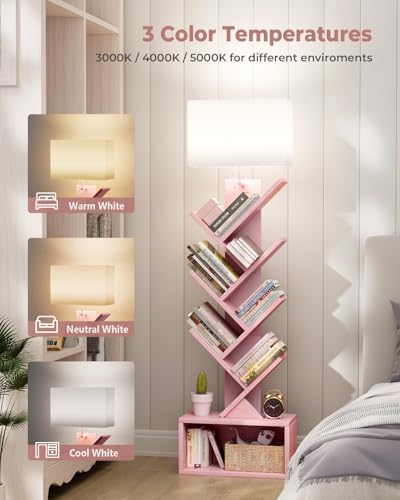 Evermagin 6 Tier Tree Bookshelf with Light, Bookcase, Pink