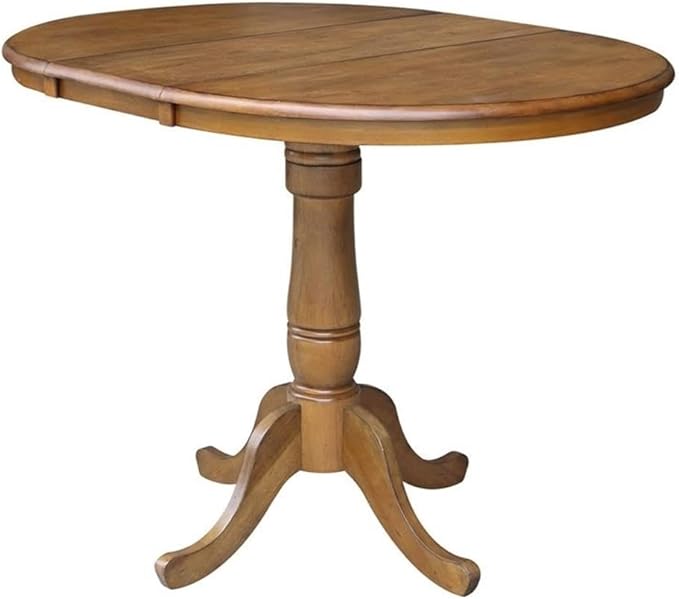 International Concepts 36" Round Top Pedestal Table with 12" Leaf-34.9" H-Dining or Counter Height, Pecan