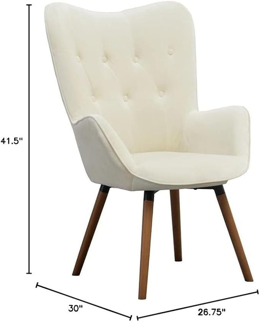 Roundhill Furniture Doarnin Silky Velvet Tufted Button Accent Chair, White