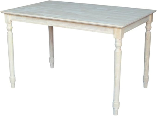 IC International Concepts, Solid Wood Top Table - Turned Legs, Solid Wood, Real Parawood, 30" W x 48" D x 30" H, Easy Assembly, DIY, Paint or Stain Your Way, Unfinished