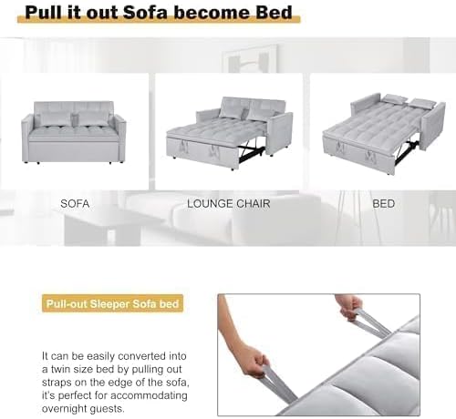 Sleeper Sofa Bed with Adjustable Backrest & Side Pockets, Gray