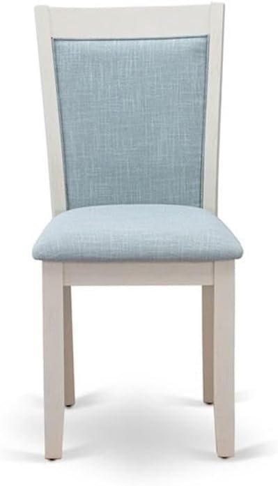 East West Furniture MZC0T15 Monza Parsons Dining Chairs - Baby Blue Linen Fabric Padded Chairs, Set of 2, Wirebrushed Linen White