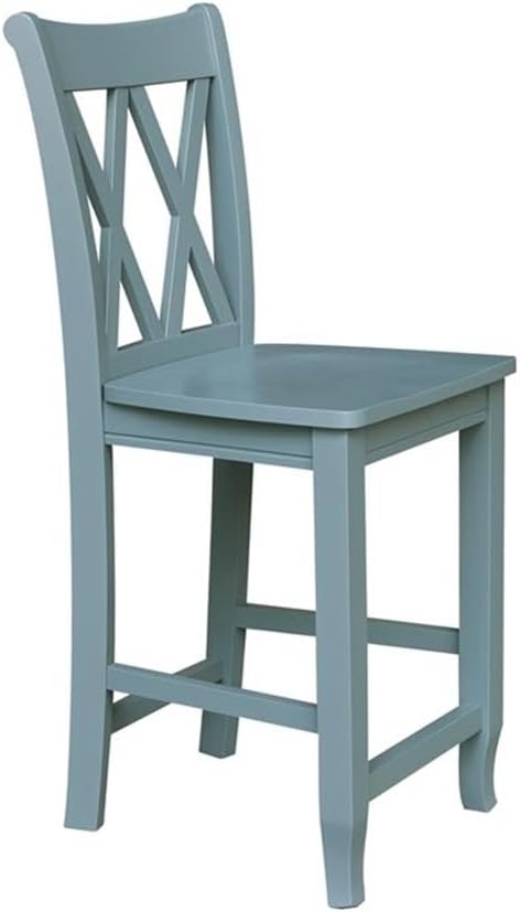 IC INTERNATIONAL CONCEPTS Solid Wood Double X Back Counterheight Stool in Smoked Blue - 24" Height