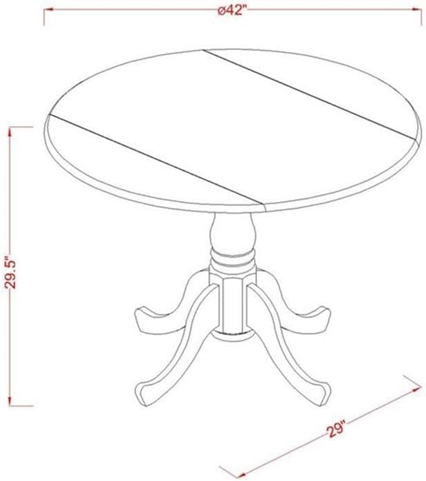 East West Furniture DLVA3-LWH-W 3 Piece Modern Dining Table Set Contains a Round Wooden Table with Dropleaf and 2 Dining Room Chairs, 42x42 Inch, Linen White