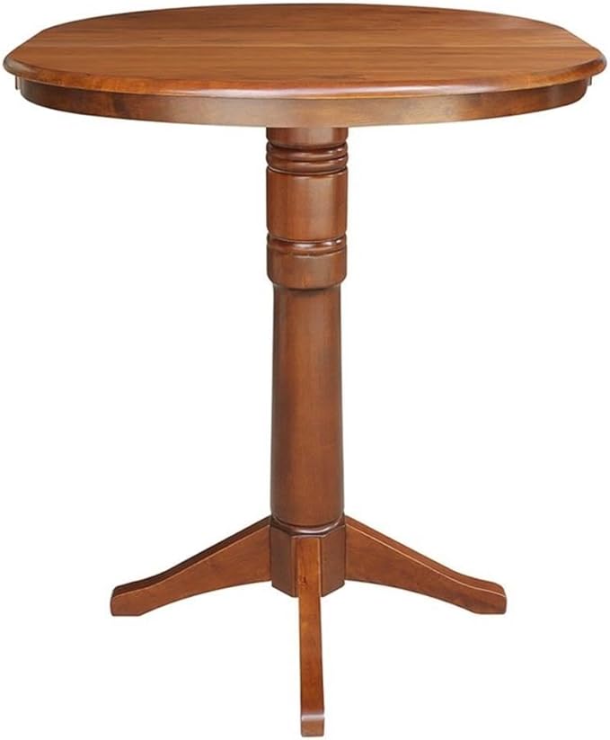 International Concepts 36" Round Top Pedestal Table with 12" Leaf-40.9" H-Dining, Counter, or Bar Height, Espresso