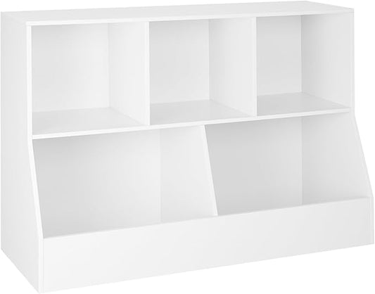 DINZI LVJ Toy Storage Organizer, Kids Bookshelf, Wood Toy Storage Cabinet, 5 Cubby Children Bookcase, 43.3" L Toddler Book Shelf for Playroom, Living Room, Nursery, Hallway, School, White