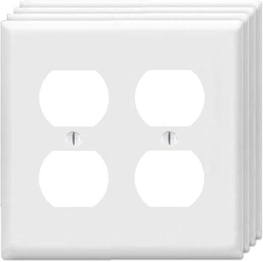 Duplex Outlet Cover Wall Plates 2-Gang Switch Outlet Electrical Cover Plate Unbreakable Thermoplastic Faceplate for Light Receptacle Outlet Switch, White (4 Pack)
