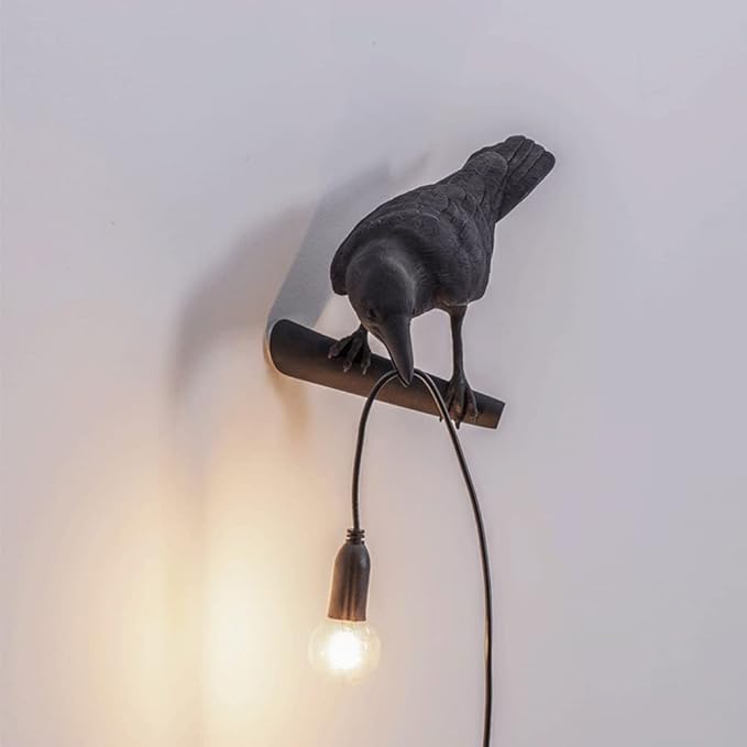 Crow Table Lamps Bird Desk Lamp Bedroom Wall Sconce lamp Light Resin Decoration E12 110V LED Bulb (Right Black Wall Lamp)