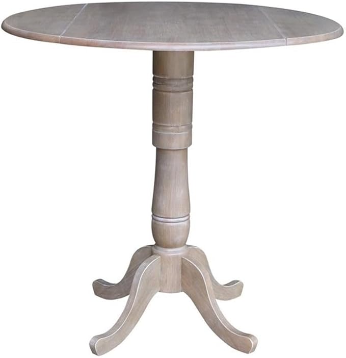 International Concepts 42" Round Dual Drop Leaf Pedestal Table-41.5" H Dining Table, Washed Gray Taupe