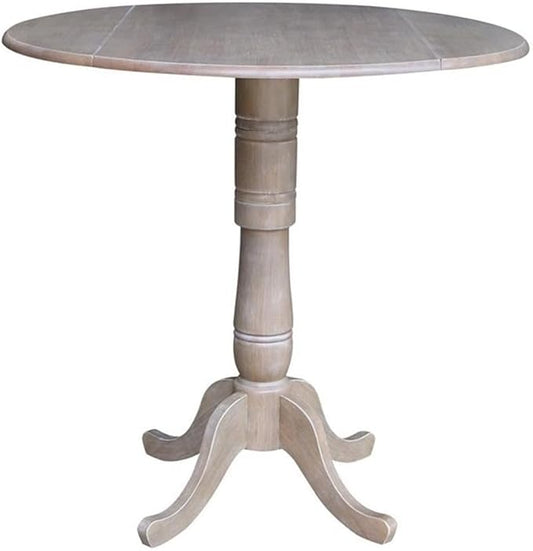 International Concepts 42" Round Dual Drop Leaf Pedestal Table-41.5" H Dining Table, Washed Gray Taupe