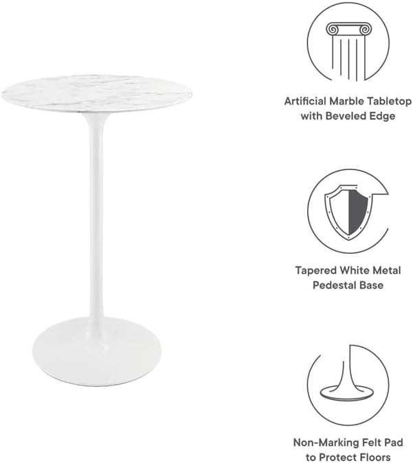 Modway Lippa Round 28" Artificial Marble Mid-Century Modern Bar Table in White