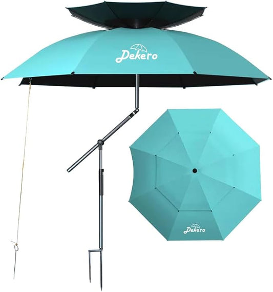 8ft Heavy Duty Beach Umbrella with Sand Anchor, High Wind Resistant Large Beach Umbrella with UV Protection, Adjustable Tilt Pole, Ventilated Canopy & Carry Bag for Beach, Fishing, Camping