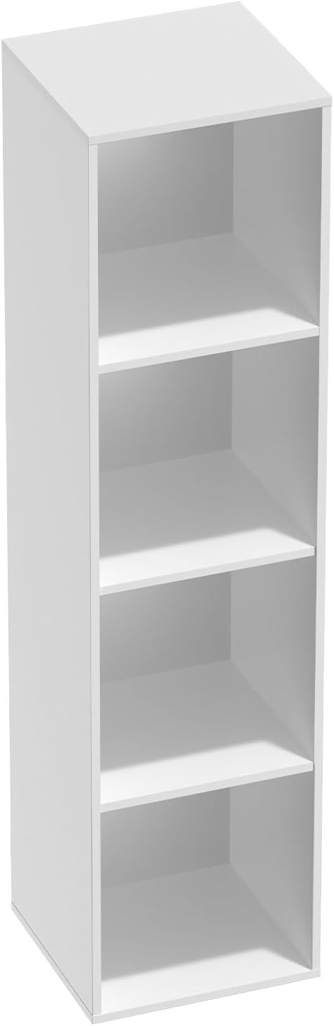 4 Tier Bookshelf, Freestanding Corner Storage Shelve Book Case for Narrow Space, 4 Cube Storage Organizer Small Bookcase for Home Office Living Room (White, 4 Cube)