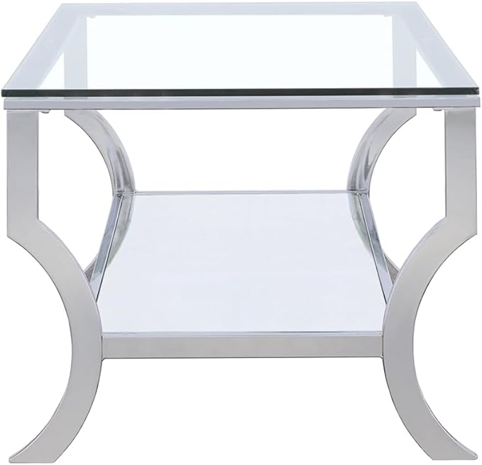 Coaster Home Furnishings - Saide - Rectangular Coffee Table with Mirrored Lower Shelf, Curved Legs, Metal Base - Living Room - 47 Inch - Clear - 720338
