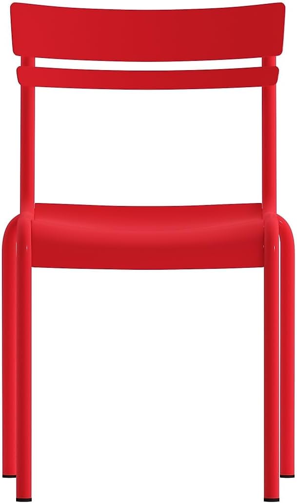 Flash Furniture Nash Commercial Grade Steel Stack Chair, Indoor-Outdoor Armless Chair with 2 Slat Back, Red