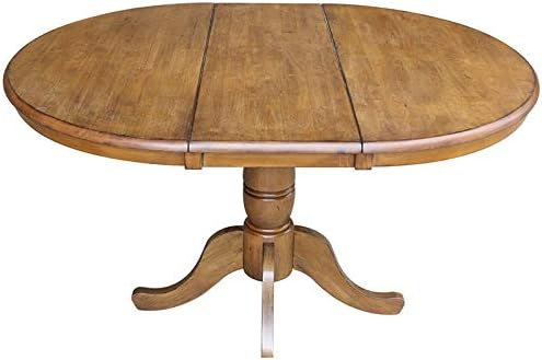 International Concepts 36" Round Top Pedestal Ext Table With 12" Leaf And 4 Rta Chairs, Pecan