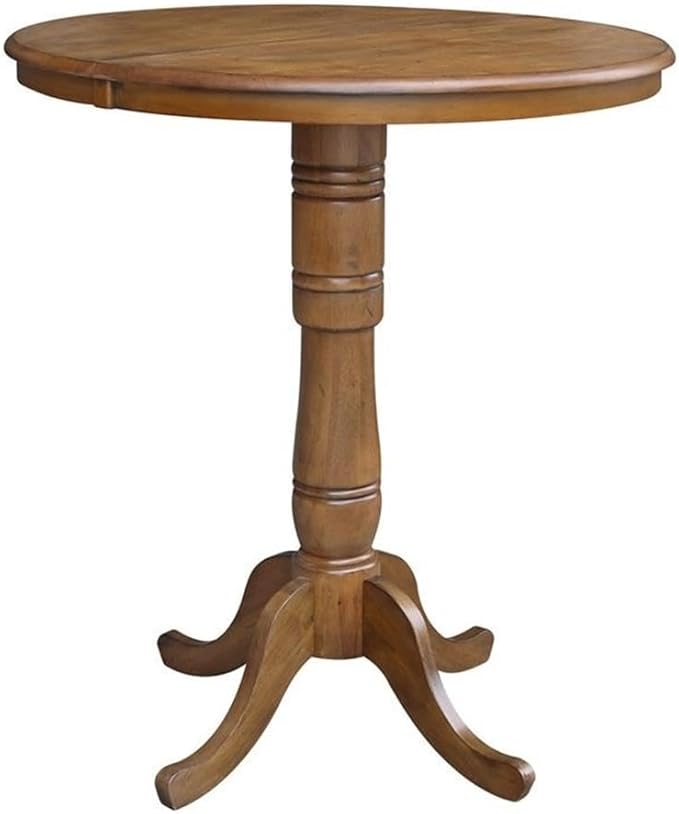 International Concepts 36" Round Top Pedestal Table with 12" Leaf-40.9" H-Dining, Counter, or Bar Height, Pecan