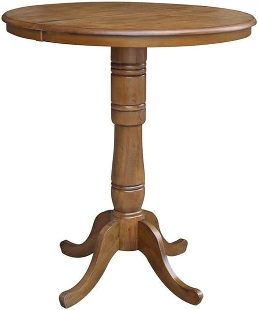 International Concepts 36" Round Top Pedestal Table with 12" Leaf-40.9" H-Dining, Counter, or Bar Height, Pecan