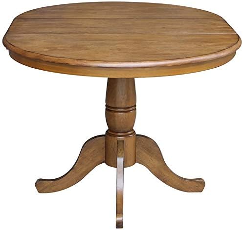 International Concepts 36" Round Top Pedestal Ext Table With 12" Leaf And 4 Rta Chairs, Pecan