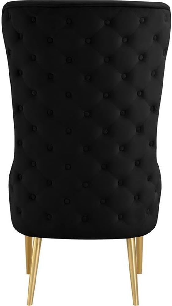 Meridian Furniture 536Black Alexander Collection Modern | Contemporary Velvet Upholstered Accent Chair with Sturdy Gold Metal Legs and Deep Button Tufting on Back, 27" W x 33" D x 51" H
