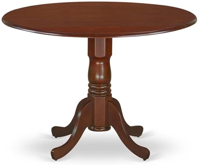 East West Furniture DLBO3-MAH-W 3 Piece Modern Dining Table Set Contains a Round Wooden Table with Dropleaf and 2 Dining Room Chairs, 42x42 Inch, Mahogany
