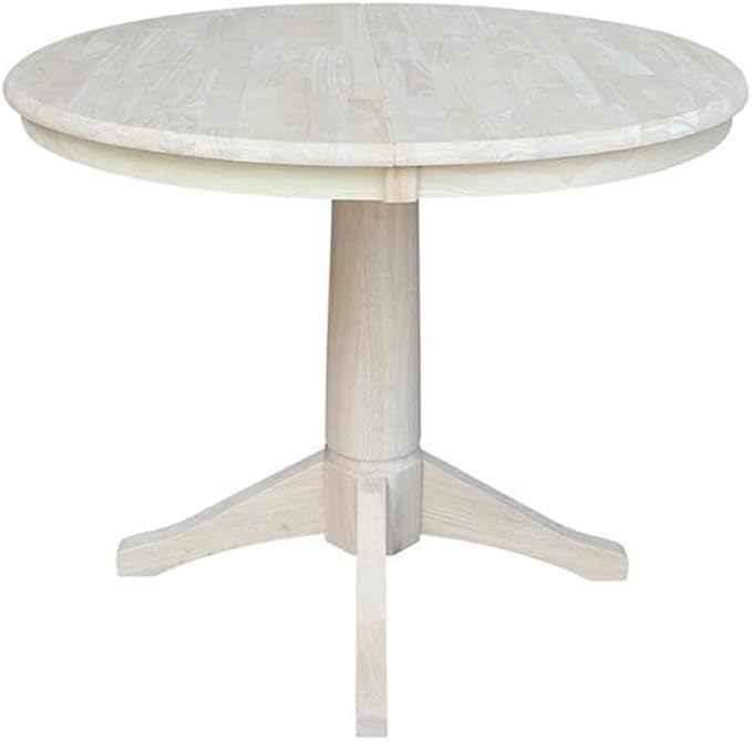 International Concepts 36" Round Top Pedestal Table with 12" Leaf-28.9" H-Dining Height, Unfinished