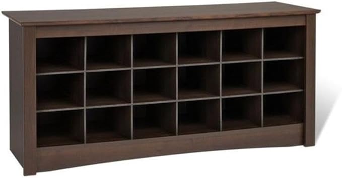 Prepac Brown Shoe Cabinet, Entryway Bench, Mud Room Organization and Storage Bench with 18 Shoe Cubbies 16"D x 48"W x 24"H