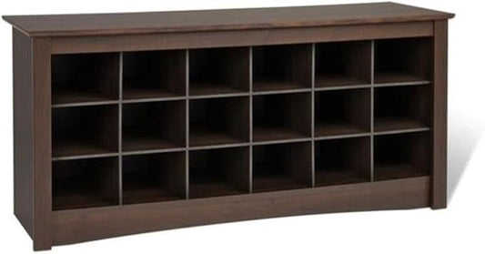 Prepac Brown Shoe Cabinet, Entryway Bench, Mud Room Organization and Storage Bench with 18 Shoe Cubbies 16"D x 48"W x 24"H