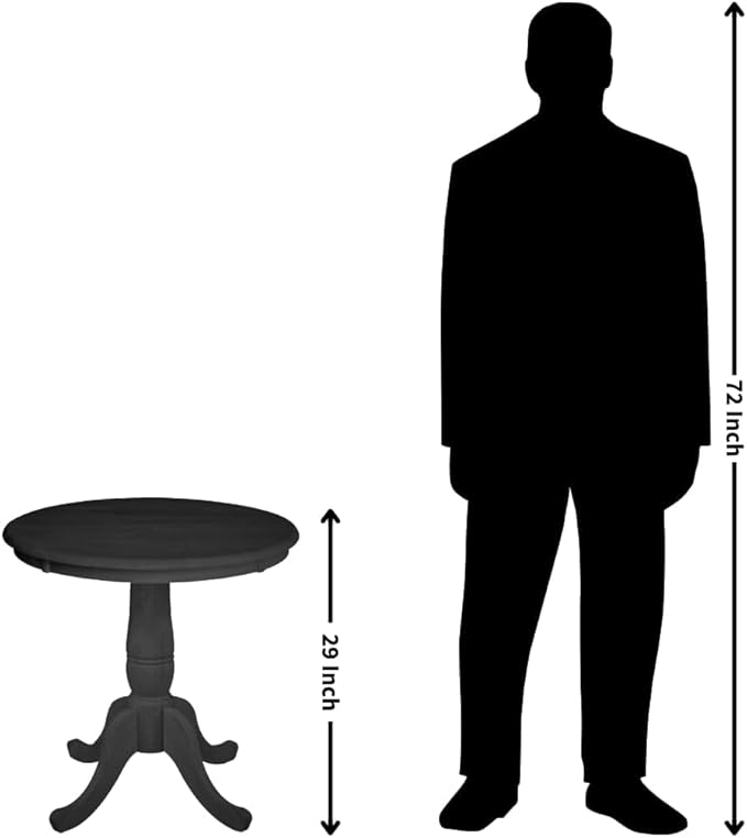 IC International Concepts, 30" Round Top Pedestal Dining Table, Solid Real Wood, Sturdy Parawood, Dimensions 30" D x 30" W x 28.8" H, Paint/Stain Ready, Unfinished