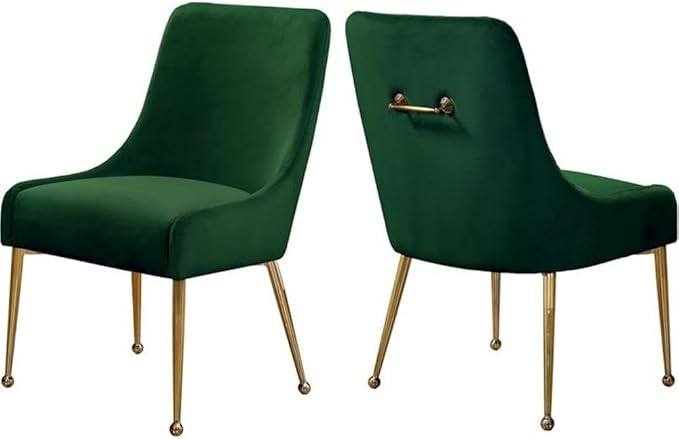 Meridian Furniture Owen Collection Modern | Contemporary Velvet Upholstered Dining Chair with Polished Gold Legs, Set of 2, 24" W x 21" D x 34.5" H, Green