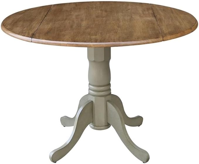 IC INTERNATIONAL CONCEPTS 42" Solid Wood Distressed Hickory/Stone Drop Leaf Table with 2 Emily Chairs