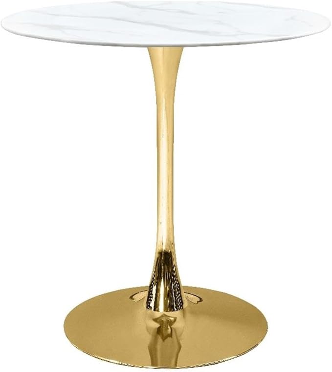 Meridian Furniture 926-T Holly Collection Modern | Contemporary Counter Height Table,10MM Thick Glass with Marble Veneer, 36" Round Faux Marble, Rich Gold Base, 36" W x 36" D x 36" H, Gold