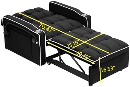 Sleeper Chair with Pull Out Bed, 5 In1 Convertible Chair Bed, Black