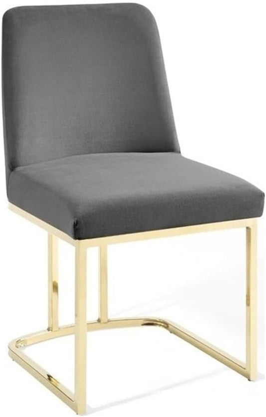 Modway Amplify Sled Base Performance Velvet Dining Side Chair, Gold Gray