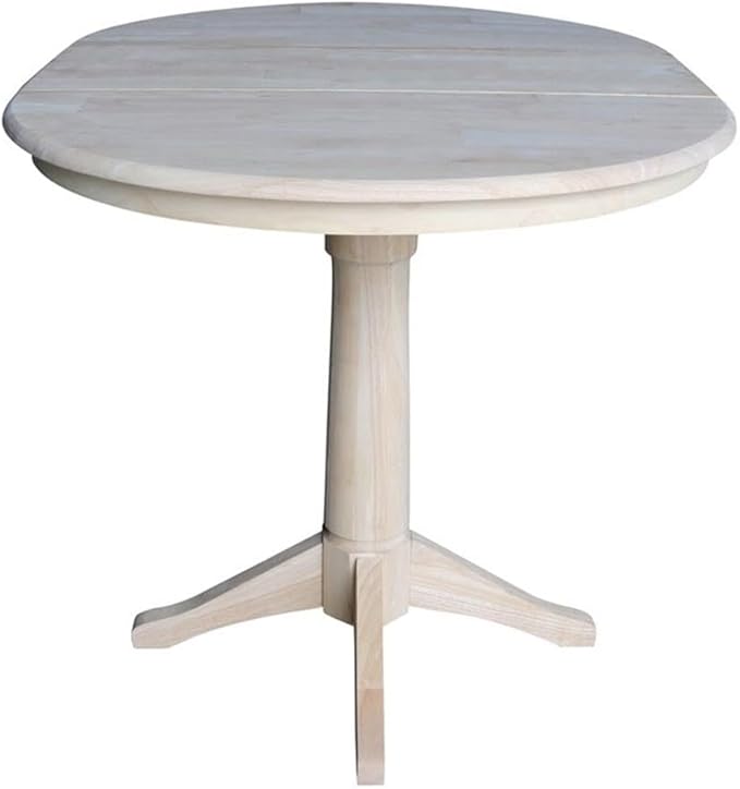 International Concepts 36" Round Top Pedestal Table with 12" Leaf-34.9" H-Dining or Counter Height, Unfinished