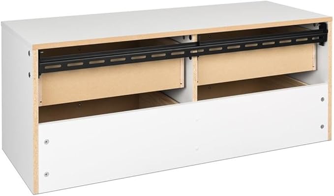Prepac 4-Drawer Floating Dresser for Bedroom, Modern Dresser Chest of Drawers with Brushed Brass Knobs 16" D x 42.25" W x 17.25" H, White, WDBW-1412-1