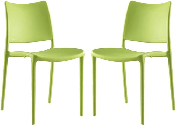 Modway Hipster Contemporary Modern Molded Plastic Stacking Two Dining Chairs in Green