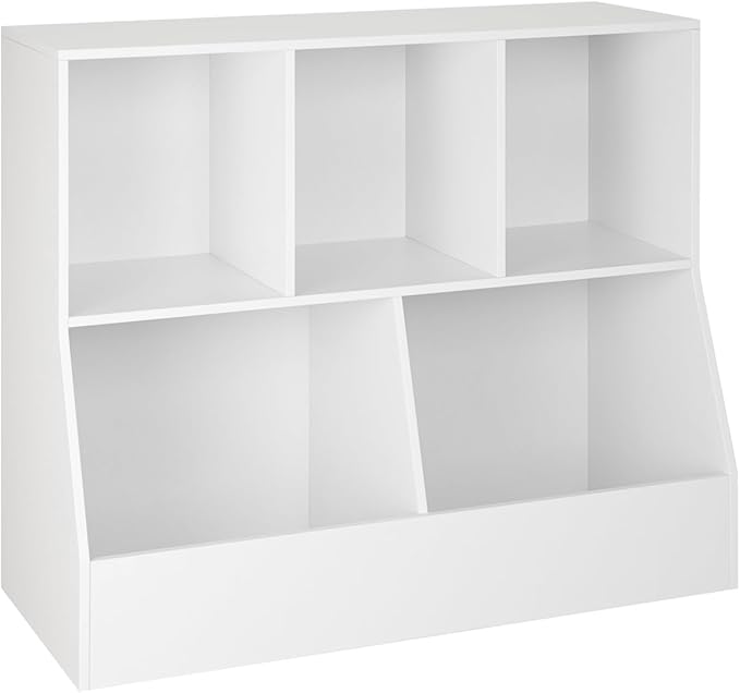 DINZI LVJ Toy Storage Organizer, Kids Bookshelf, Wood Toy Storage Cabinet, 5 Cubby Children Bookcase, 35.4" L Toddler Book Shelf for Playroom, Living Room, Nursery, Hallway, School, White