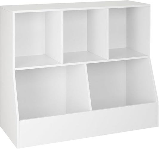 DINZI LVJ Toy Storage Organizer, Kids Bookshelf, Wood Toy Storage Cabinet, 5 Cubby Children Bookcase, 35.4" L Toddler Book Shelf for Playroom, Living Room, Nursery, Hallway, School, White